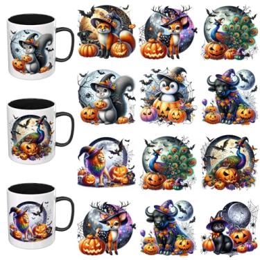 Imagem de Elewins Adesivos UV DTF - 12 folhas de Halloween gato preto UV DTF copo envoltório para canecas de vidro café, decalques DIY para copos, esfregar à prova d'água em transferências para artesanato