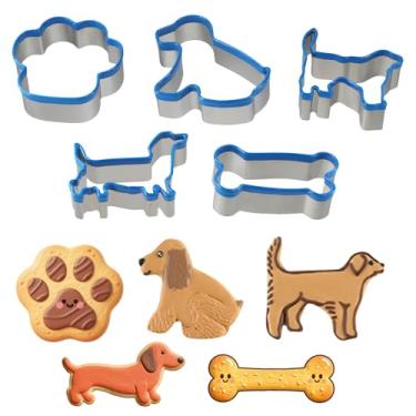 Imagem de Framad 5 peças de cortadores de biscoito de osso de cachorro para petiscos, conjunto de cortadores de biscoito macios revestidos de PVC em forma de impressão de pata