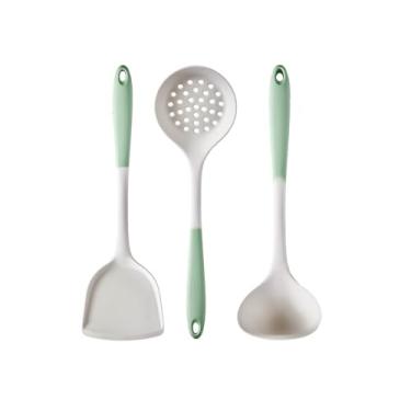 Imagem de Conjunto de utensílios de cozinha de silicone de grau alimentício de 3 peças: espátula, escumadeira e concha de sopa - ferramentas resistentes ao calor e não arranhões para panelas antiaderentes