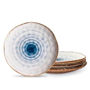 Imagem de Pratos redondos de cerâmica para salada de sobremesa - 21 cm, conjunto de 4, conjunto de 4 pratos de cerâmica colorida para aperitivo, salada, casa, festa, máquina de lavar louça, forno e micro-ondas