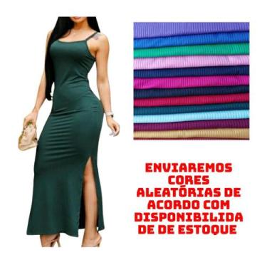 Imagem de KIT C/ 10 Vestidos Longo Canelado com Fenda - Longo c/10 variados - Ún