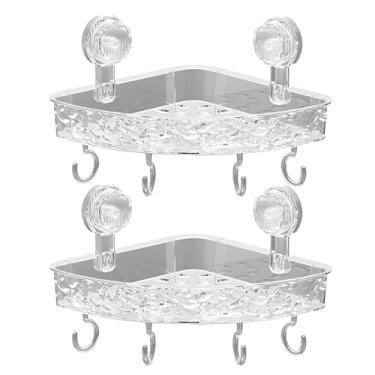 Imagem de Ventosa de canto para prateleira de parede, 2 peças, sem necessidade de perfuração, prateleira de plástico para banheiro, comprimento 23 cm, organizador organizador de chuveiro transparente para