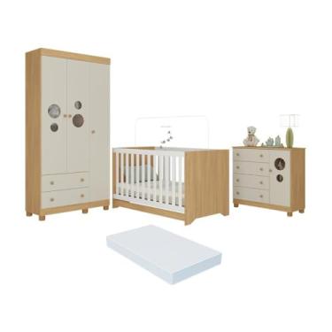 Imagem de Quarto de Bebê Completo Berço Americano 3 em 1 Colchão Bombom Multimóveis Mp4638 Madeirado/off White