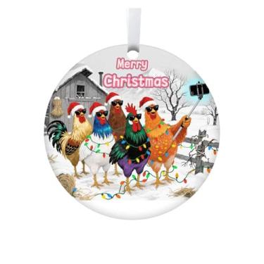 Imagem de Enfeites de Natal para casa de fazenda, lindo alce, gato, porco, galinha, galinha, ganso, decoração de árvore de Natal de cerâmica engraçada (Rooster)