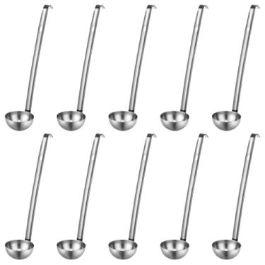 Imagem de Conjunto de 10 conchas de sopa de aço inoxidável, controle de porção de 60 g com ganchos para pendurar, 10 alças, colheres de servir de metal para restaurantes e casa