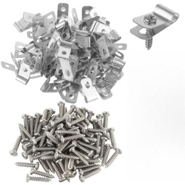 Imagem de Clipes de arame de cerca de alumínio de 100 peças com parafusos para cerca de arame soldado calibre 12-16, adequado para madeira, metal ou postes de vinil
