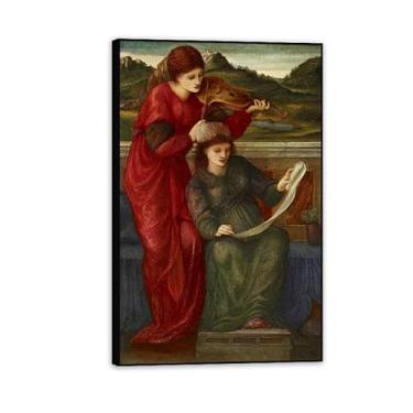 Imagem de Edward Burne Jones Gravuras de arte pintura musical em tela famosa arte de parede Edward Burne Jones decoração de parede para quarto sala de estar banheiro 60 x 95 cm (24 x 37 polegadas) moldura preta
