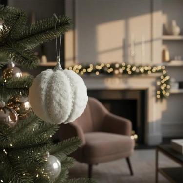 Imagem de Bola De Natal Verde Decorada Pelúcia Luxo 10Cm 3 Unidades - Tok da Cas