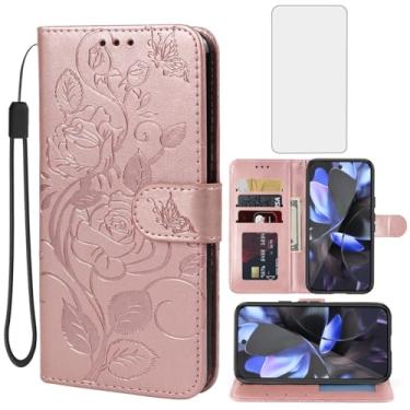 Imagem de Vavies Capa para Pixel 10, capa carteira Pixel10 Pro com protetor de tela de vidro temperado, capa de telefone flip de couro floral com suporte para cartão de crédito para Google Pixel10 Pro ouro rosa