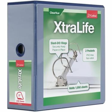 Imagem de Cardinal XtraLife 3 Anéis de fixação, 3,8 cm, Anéis de bloqueio Slant-D, Coador de apresentação ClearVue, comporta 375 folhas, sem PVC, preto (26311), Azul, 5-Inch