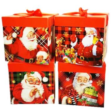 Imagem de Caixa para Presente Desmontada VMP | Estampa HO HO HO + Fita Decorativa | Tamanho 15 ×15 × 15 cm.