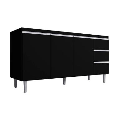 Imagem de Balcão Gabinete De Pia Para Cozinha Sem Tampo 160cm 3 Portas Andréia Preto Fosco- Mabe Magazine