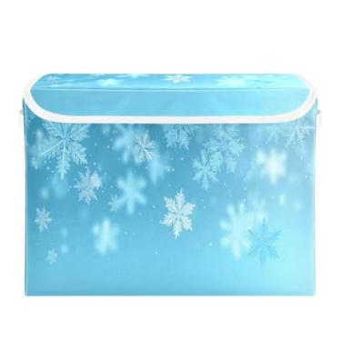 Imagem de ATTX Cestos de armazenamento dobráveis com tampas - cestas de armazenamento dobráveis de flocos de neve brancos para armário, quarto, organização de escritório (42 x 32 x 30 cm) #92