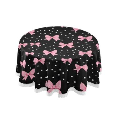 Imagem de SEHANY Toalha de mesa redonda com laço rosa de 152 cm, tecido lavável sem rugas, toalha de mesa decorativa de renda para restaurante, casamento, acampamento, festa de cinco de maio