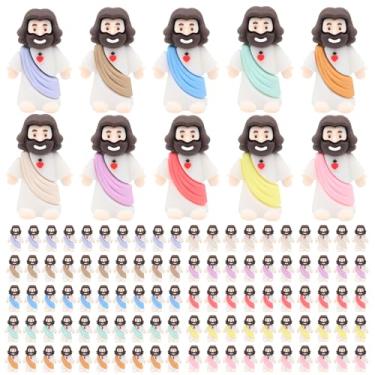 Imagem de Owurha 100 peças de mini figuras de Jesus de bolso com design original, figuras pequenas de Jesus em miniatura para esconder e buscar lembrancinhas de festa religiosas domingo, escola, batismo
