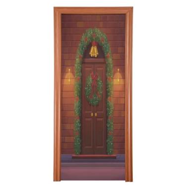 Imagem de Blueangle Capa elástica para porta de guirlanda de Natal – Faixa de porta frontal de tecido elástico para Natal, decoração de festa em casa ao ar livre (655)