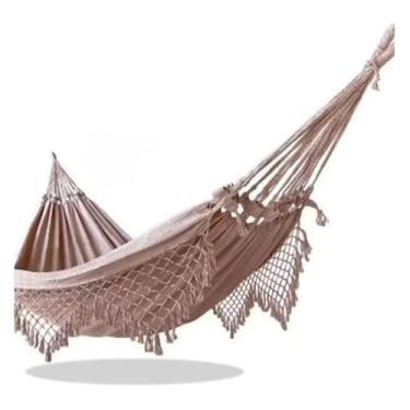 Imagem de Rede de descanso casal luxo decorativa diversas, Peça de Destaque para Interiores, Varandas Gourmet e Ambientes Exclusivos(Caramelo com cru mesclado)