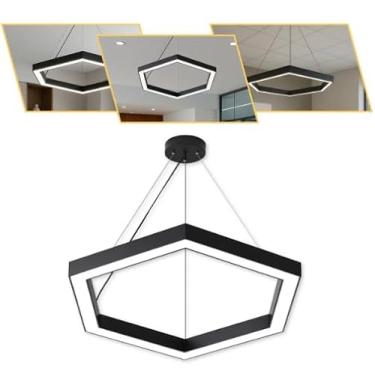 Imagem de Pendente Perfil Hexagonal De Led 48w Com Cabo Suspenso Preto Luz Neutra