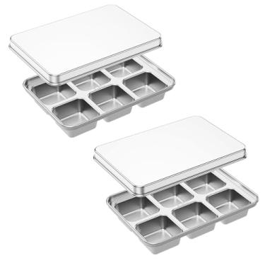 Imagem de Bandeja de cubo de gelo de aço inoxidável com tampa, 2 moldes reutilizáveis de cubo de gelo com 18 compartimentos, molde de gelo de metal de fácil liberação para uísque, coquetéis, bebidas, comida de