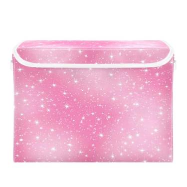 Imagem de CEBUGI Caixotes de armazenamento com tampas, caixa de armazenamento de tecido dobrável, estrelas cintilantes, compartimentos organizadores de cubo para prateleiras de armário de casa e quarto 40 x 30