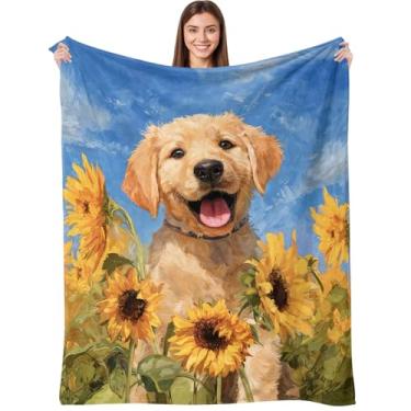 Imagem de kampdream Lindo cobertor de flanela Golden Retriever, cobertor de soneca super macio e aconchegante com estampa engraçada de cachorro para sofá, viagem e acampamento, para todas as estações 127 cm x
