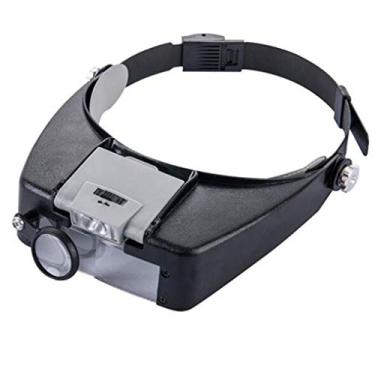 Imagem de uhyOHF Lupa, lupa de montagem de cabeça com lentes destacáveis 1,5X 3X 6,5X 8X 4 - Lupas iluminadas com 2 LEDs para leitura, lupa de joias, relógio e reparo eletrônico (