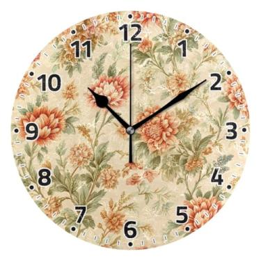Imagem de WELLDAY Relógio de parede sem tique-taque 25,4 cm - Impressão floral digital operado por bateria relógio redondo silencioso de quartzo para casa/escritório/cozinha/sala de aula