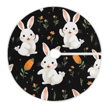 Imagem de Qilmy Saia de árvore de Natal de coelho fofo de páscoa 120 cm, camurça para árvore de Natal, adequada para decoração de armário em ambientes internos e externos, festas, escritórios, lojas