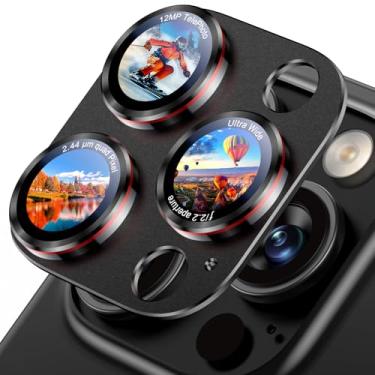 Imagem de Uyiton Estilo de câmera profissional para iPhone 16 Pro Max/16 Pro/14 Pro Max/14 Pro Protetor de lente de câmera - [tipografia exclusiva + design de círculo vermelho de lente de telefone] Capa de