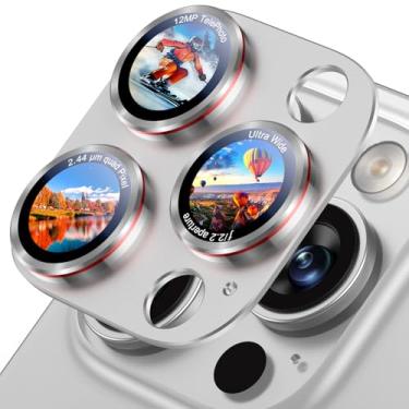 Imagem de Uyiton Estilo de câmera profissional para iPhone 16 Pro Max/16 Pro/14 Pro Max/14 Pro Protetor de lente de câmera - [tipografia exclusiva + design de círculo vermelho de lente de telefone] Capa de