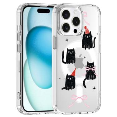 Imagem de JOYLAND Capa magnética para iPhone 16, capa de gato fofo compatível com MagSafe, capa de telefone transparente, capa protetora de TPU macio antiamarelamento, capa protetora à prova de choque e