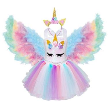 Imagem de Fantasia Menina Vestido De Princesa Unicórnio Asas Com Luz e Movimento
