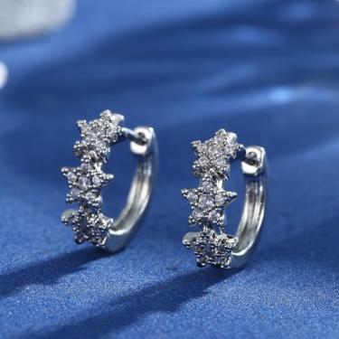 Imagem de Brincos de argola de ouro/prata para mulheres modernos, banhados a ouro 18 K, brincos de argola pequenos para mulheres, brincos de argola grossa CZ para mulheres, 10mm, Latão, Sem pedra preciosa