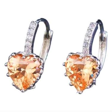 Imagem de Sacred Gems Brincos pendentes de coração banhado a platina e zircônia em ouro verde, azul, champanhe, vermelho, rosa e branco, Zircônia cúbica Platina, Zircônia cúbica