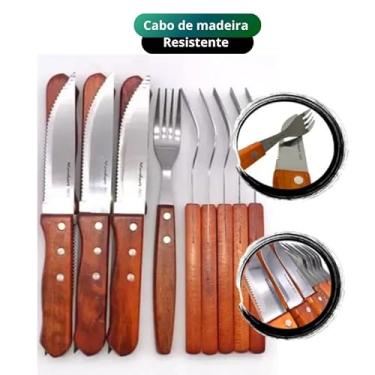 Imagem de Jogo de Talheres Cabo Madeira 36 peças Aço Inox 12 Facas 12 Garfos e 12 Colher de Mesa Casa Para Restaurante