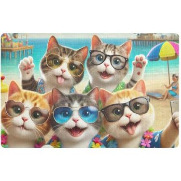 Imagem de Capacho personalizado fofo gatinho animal decoração de varanda de outono, tapete impermeável para cães, tapetes laváveis para entrada interna, 81 cm x 50 cm