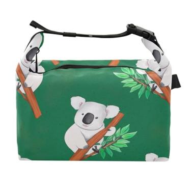 Imagem de TSENQUE Lancheira personalizada verde folhas de coala para mulheres meninas alça de ombro ajustável lancheira para trabalho rosa fofa isolada