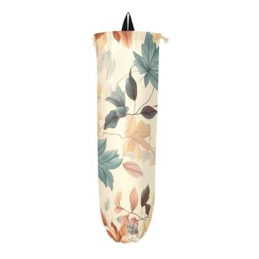 Imagem de Porta-sacos plásticos de folhas de outono coloridas, organizador de sacos para armazenamento de sacolas plásticas de cozinha, dispensador de saco de compras de pano