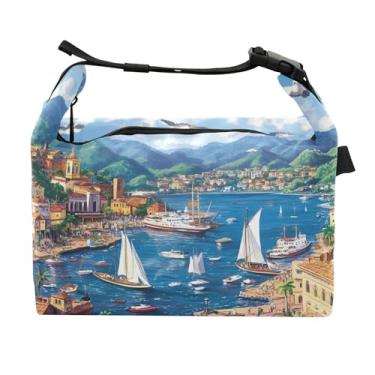 Imagem de TSENQUE Lancheira personalizada cênica mediterrânea litorânea macia feminina lancheira para trabalho rosa divertida bolsa isolada para adultos