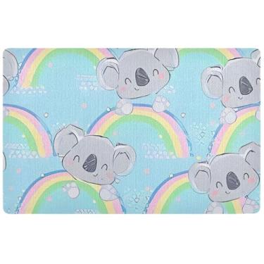 Imagem de TSENQUE Tapete de porta personalizado arco-íris fofo azul coala outono engraçado tapete de boas-vindas absorvente, tapete de boas-vindas antiderrapante entrada externa, 81 cm x 50 cm