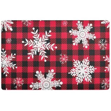 Imagem de TSENQUE Tapete de porta interno personalizado com flocos de neve buffalo, xadrez, vermelho, fofo, hilário, tapete externo antiderrapante, lavável, 81 x 50 cm