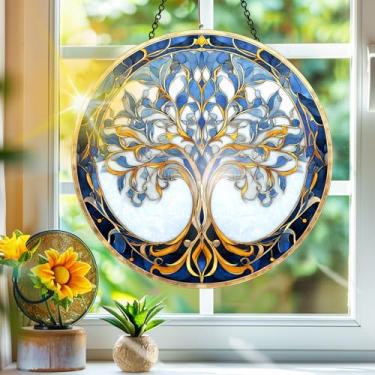 Imagem de Acrílico colorido, apanhador de sol, decoração de janela suspensa de árvore, arte de parede de arco-íris, para quarto, varanda, interior, exterior, jardim, enfeites de Natal, decoração 19 x 19 cm hh