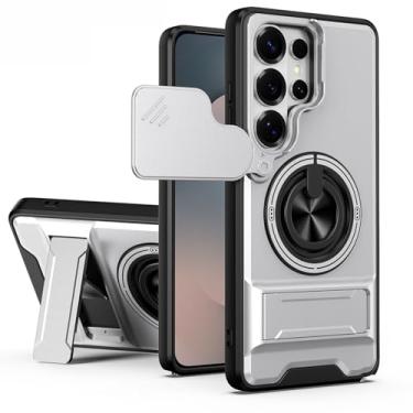 Imagem de LTLMYDAM Capa militar para Samsung Galaxy S25 Ultra/S25 Plus/S25, proteção de câmera giratória, anel magnético fino, capa de suporte, prata, S25 Ultra