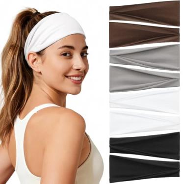 Imagem de Awumbuk Bandanas femininas, pacote com 8 faixas esportivas antiderrapantes com absorção de umidade, tecido elástico elástico, várias cores que prendem o cabelo para moda, esportes, ioga, corrida, vida