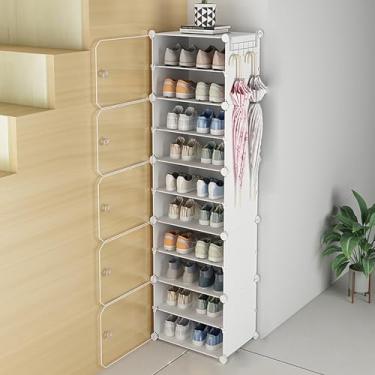 Imagem de Sapateira com porta de plástico organizador de sapatos para armário sapateira para entrada, sapateiras altas de pé livre, economia de espaço, divisória removível