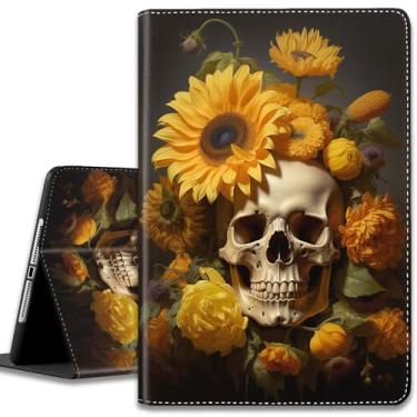 Imagem de Capa para iPad (A16) 11ª geração 11 polegadas 2025/iPad 10ª geração 10,9 polegadas 2022, capa protetora ultrafina multi-ângulo, com hibernar/despertar automático, caveira de girassol