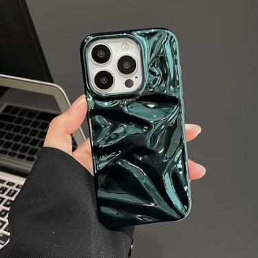 Imagem de Capa para iPhone 16, 15, 14, 13, 12 Pro Max Plus 11 com efeito ondulado por galvanoplastia, macia e resistente a impactos, verde-escura.