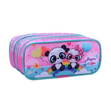 Imagem de Estojo escolar Triplo Três divisões Panda Baby Estojos kids