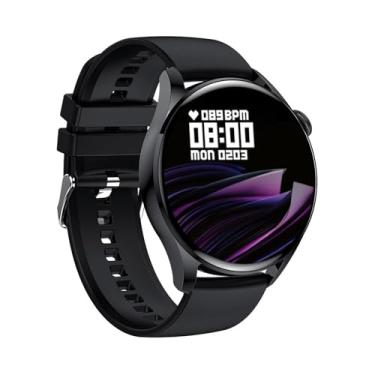 Imagem de MGTCAR Smart Watch Bluetooth Informações de Chamadas Lembrete Passos Rastreamento Calorias Monitoramento de Frequência Cardíaca Relógio Inteligente Redondo (Preto-BK)