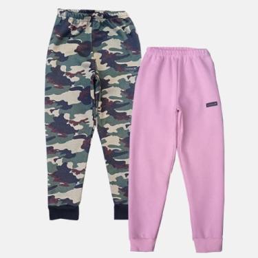 Imagem de Kit 2 Calças jogger Moletom Manabana Flanelado Infantil unisex Camufla